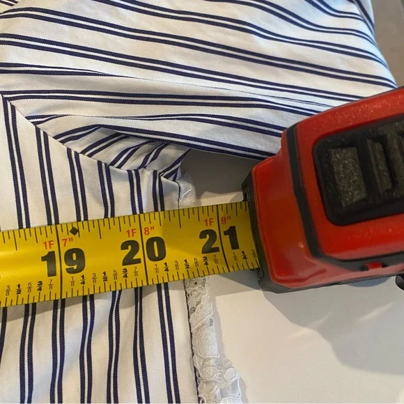 Sandro Navy & White Stripe Lace Detail Tunic Blouse size 2/4 - Picture 7 of 8